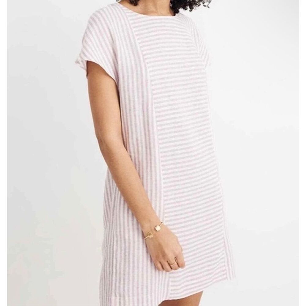 Madewell Stripe-Play Button-Back Tee Mini Dress XS Pink